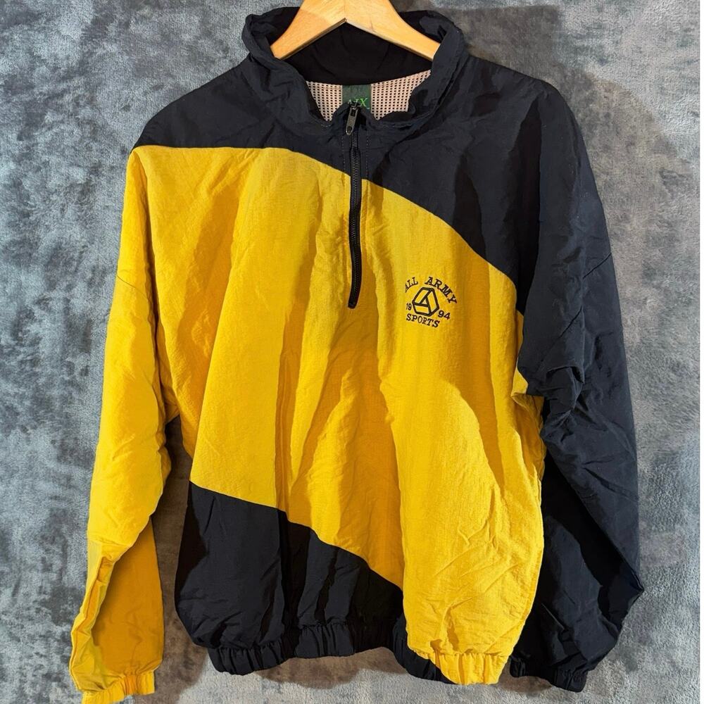 VTG 1994 All Army Sports Windbreaker Jacket LRG Colorblock Yellow Black AIX 90s